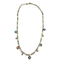18K Gold Filled Evil Eye Bezel Charm Figaro Necklace