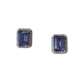Halo Emerald Cut Baguette Birthstone Prong Studs