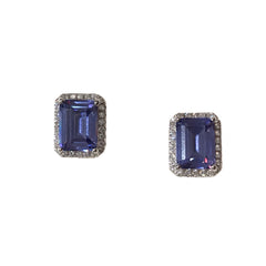 Halo Emerald Cut Baguette Birthstone Prong Studs