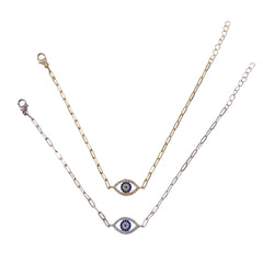 Evil Eye Paperclip Chain Bracelet