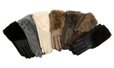 Leather Fur Button Gloves