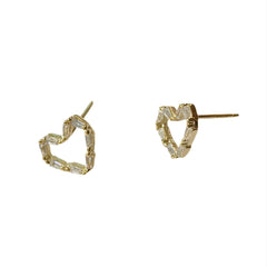 Heart Baguette Outline Studs
