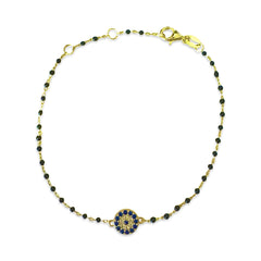 Sterling Silver Evil Eye Disc Color Beaded Enamel Chain Bracelet