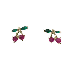 Ruby Red Cherry Studs