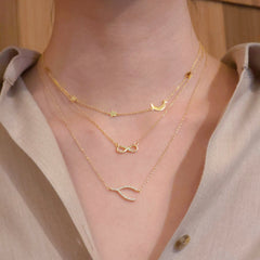 Sideways CZ Wishbone Necklace