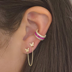 Cheryl Double Butterfly Chain Stud Earrings