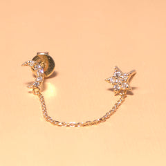 Luna Moon Star Chain Stud Earrings