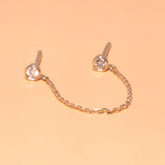 Minnie Double Bezel Chain Stud Earrings