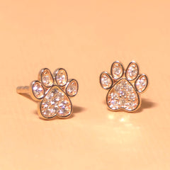 Pepper Diamond Paw Print Stud Earrings