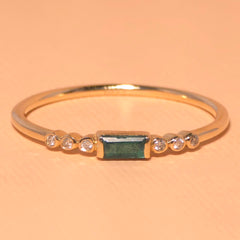 Hester Baguette Emerald Diamond 6 Bezel Ring