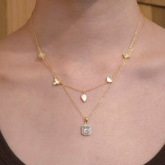 Adriene Emerald Cut Halo Birthstone Necklace