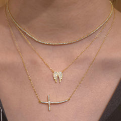 Sideways Slanted Sparkle Cross Necklace