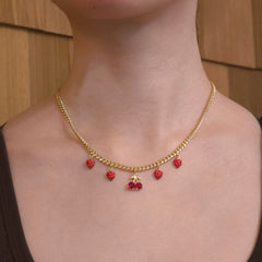 18K Gold Filled Cherry Strawberry Charm Necklace