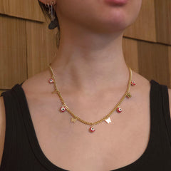 18K Gold Filled Evil Eye Butterfly Charm Necklace