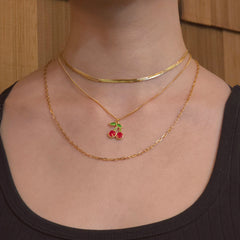 Gold Filled Cherry Pendant Cuban Chain Necklace