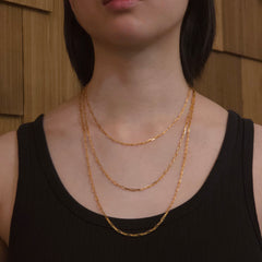 18K Gold Filled Triple Layered Paperclip Chain Necklace
