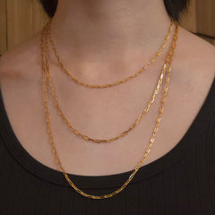 18K Gold Filled Triple Layered Paperclip Chain Necklace