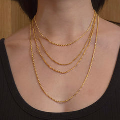 18K Gold Filled Rope Twist Thin 2mm Chain Necklace