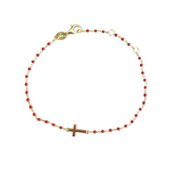 Sterling Silver Cross Color Beaded Enamel Chain Bracelet