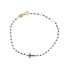 Sterling Silver Cross Color Beaded Enamel Chain Bracelet