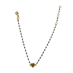 Sterling Silver Detailed Heart Color Beaded Enamel Chain Bracelet