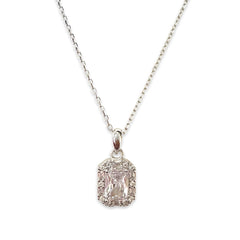 Adriene Emerald Cut Halo Birthstone Necklace
