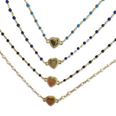 Sterling Silver Detailed Heart Color Beaded Enamel Chain Bracelet