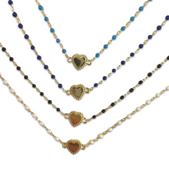 Sterling Silver Detailed Heart Color Beaded Enamel Chain Bracelet