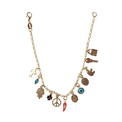 18K Gold Filled Spiritual Peace Charm Figaro Chain Bracelet