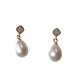 Bezel Stud Pearl Drop Earrings