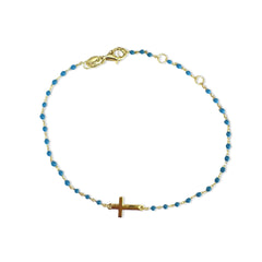 Sterling Silver Cross Color Beaded Enamel Chain Bracelet