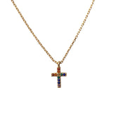Tiny Cross Rainbow CZ Brass Necklace
