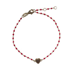 Sterling Silver Detailed Heart Color Beaded Enamel Chain Bracelet