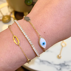 Mother of Pearl Evil Eye Hamsa Bracelet