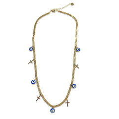 18K Gold Filled Evil Eye Cross Charm Necklace