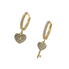 Heart Locket Key Sparkle Charm Huggies
