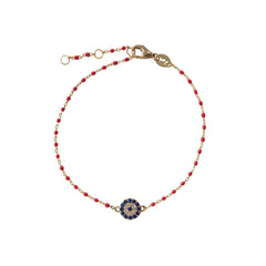 Sterling Silver Evil Eye Disc Color Beaded Enamel Chain Bracelet