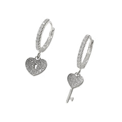 Heart Locket Key Sparkle Charm Huggies