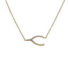 Sideways CZ Wishbone Necklace