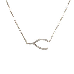 Sideways CZ Wishbone Necklace