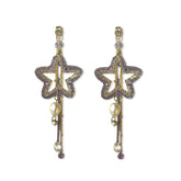 Shooting Pearl Star Tassel Statement Earrings