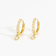 Amanda Bezel Pave Charm Huggie Hoops