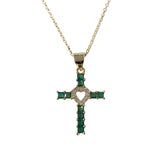 Emerald Cross Heart Pave Necklace