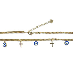 18K Gold Filled Evil Eye Cross Charm Necklace