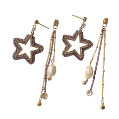 Shooting Pearl Star Tassel Statement Earrings