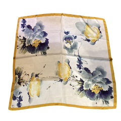 Yellow Peony Flower Silk Scarf