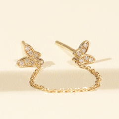 Cheryl Double Butterfly Chain Stud Earrings