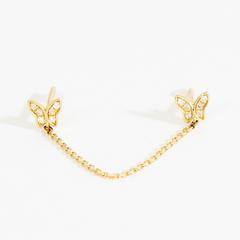 Cheryl Double Butterfly Chain Stud Earrings