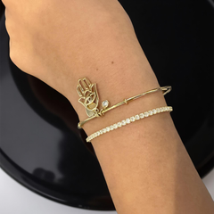 Sterling Silver Hamsa Heart Charm Bracelet