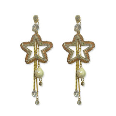Shooting Pearl Star Tassel Statement Earrings